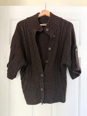 Banana Republic Merino Wool Cable Knit Cardigan Batwing Sleeve Funnel Neck